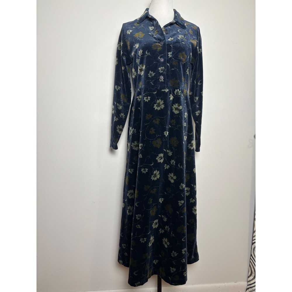 Smith & Hawken Vintage Cotton Velvet Maxi Dress 6 Cottage Floral Dark Romantic
